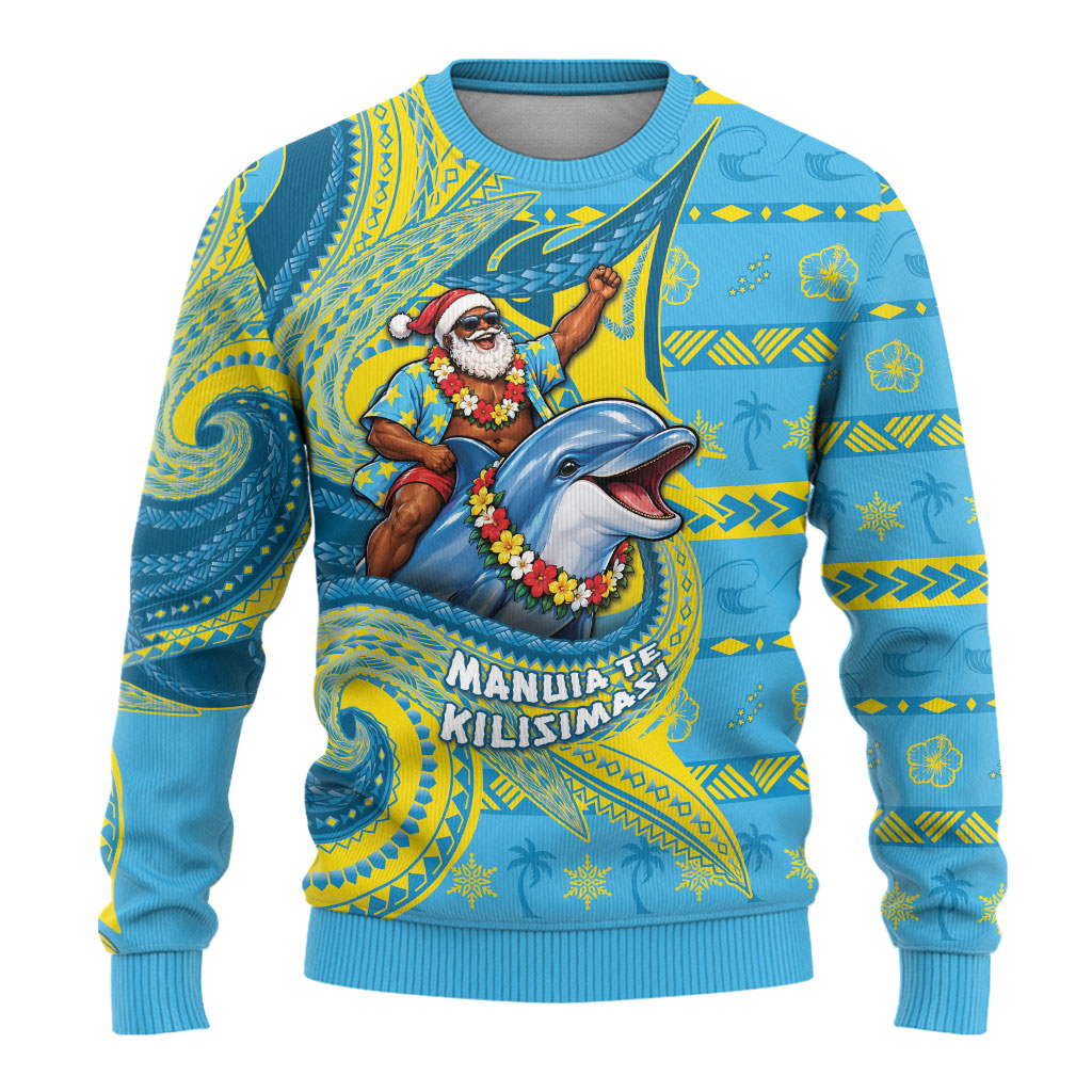 Tuvalu Christmas Ugly Christmas Sweater Santa Riding Ocean Dolphin DT05 - Polynesian Pride