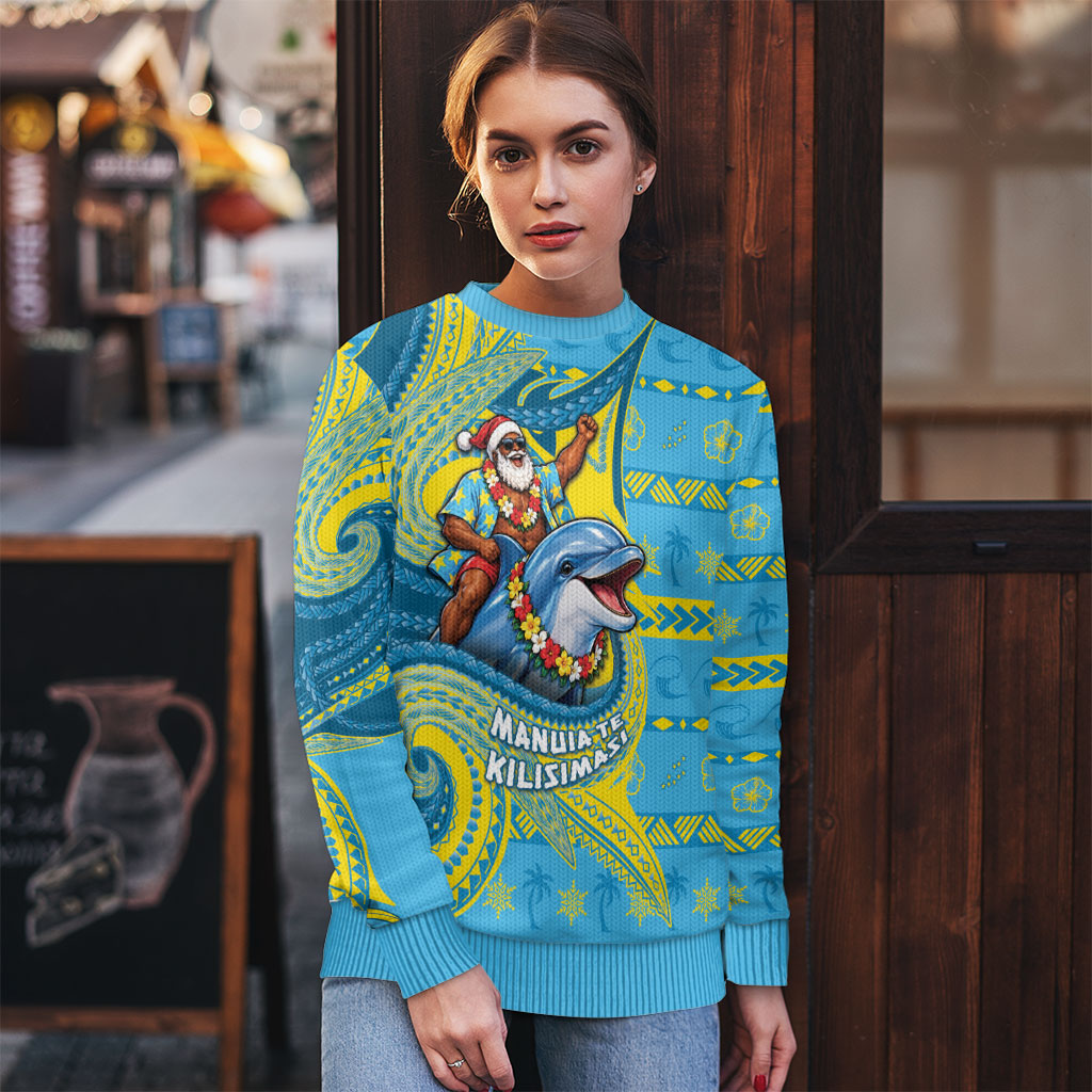 Tuvalu Christmas Ugly Christmas Sweater Santa Riding Ocean Dolphin DT05 - Polynesian Pride