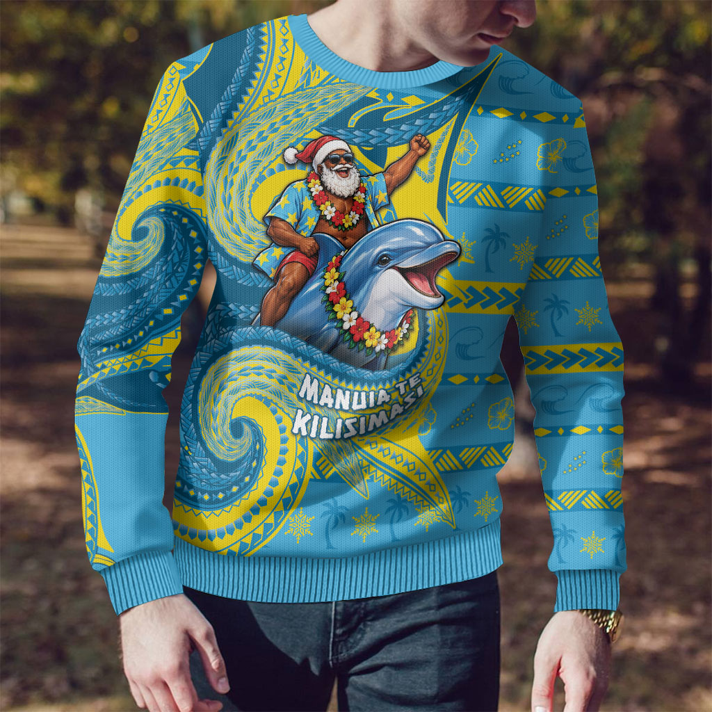 Tuvalu Christmas Ugly Christmas Sweater Santa Riding Ocean Dolphin DT05 - Polynesian Pride