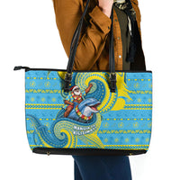Tuvalu Christmas Leather Tote Bag Santa Riding Ocean Dolphin DT05 - Polynesian Pride