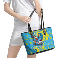 Tuvalu Christmas Leather Tote Bag Santa Riding Ocean Dolphin DT05 - Polynesian Pride