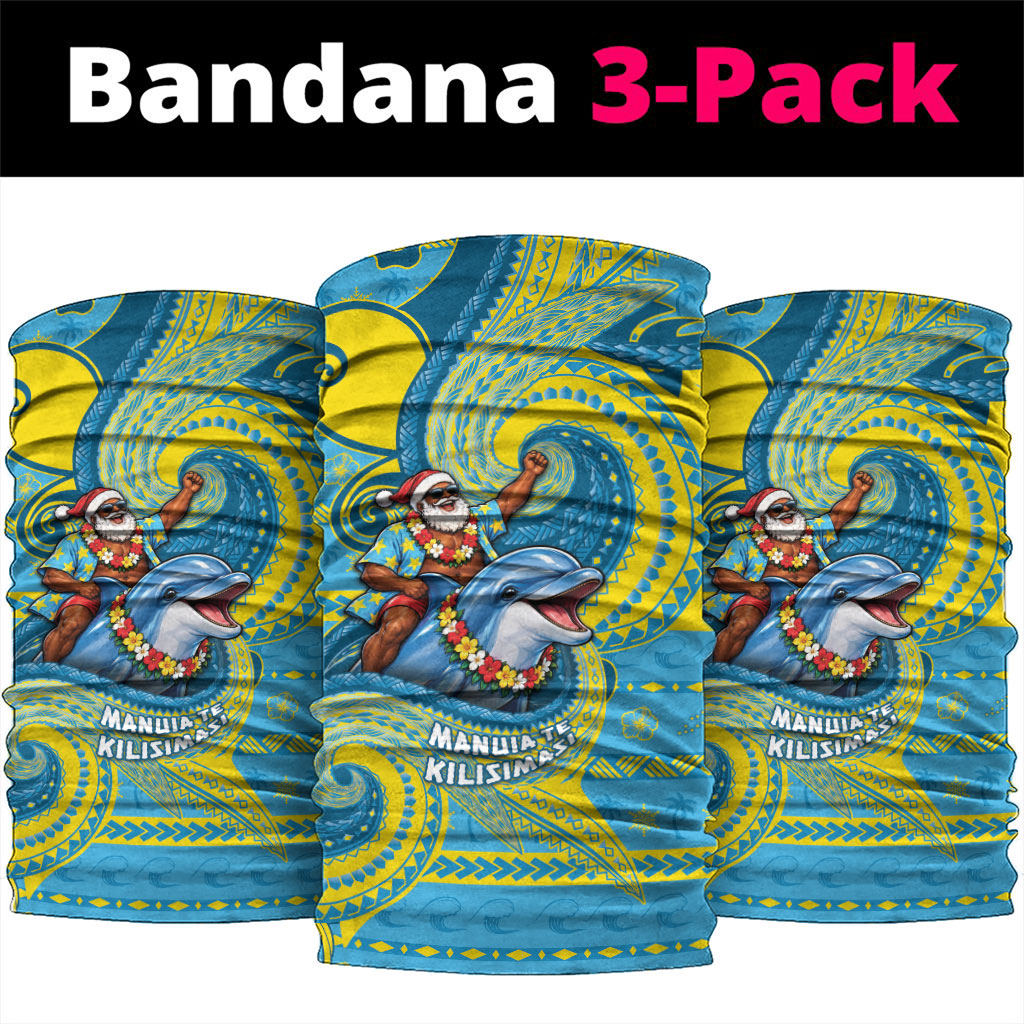 Tuvalu Christmas Neck Gaiter Santa Riding Ocean Dolphin DT05 package One Size: 25*50cm Blue - Polynesian Pride