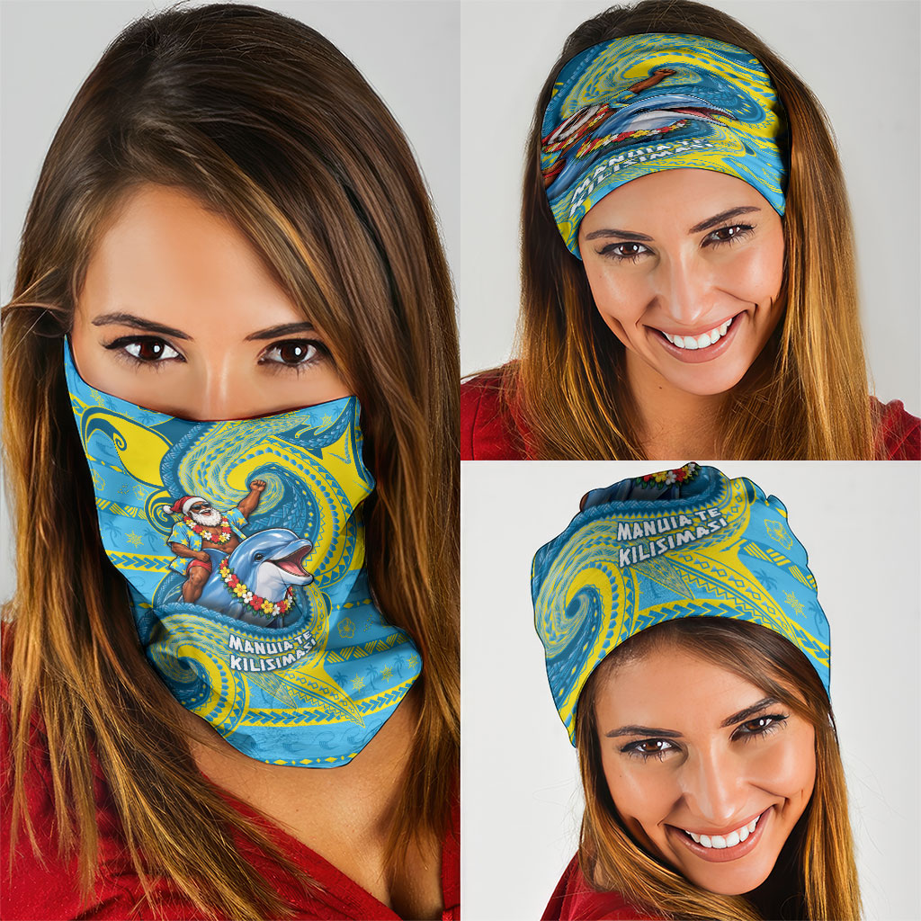 Tuvalu Christmas Neck Gaiter Santa Riding Ocean Dolphin DT05 - Polynesian Pride