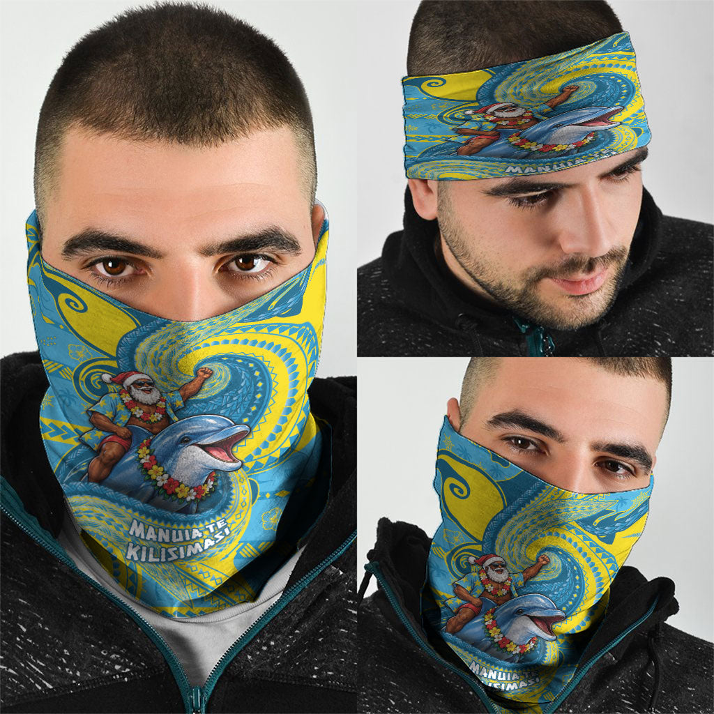 Tuvalu Christmas Neck Gaiter Santa Riding Ocean Dolphin DT05 - Polynesian Pride