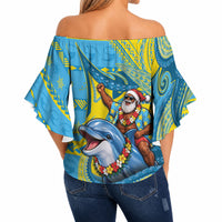 Tuvalu Christmas Off Shoulder Wrap Waist Top Santa Riding Ocean Dolphin DT05 - Polynesian Pride