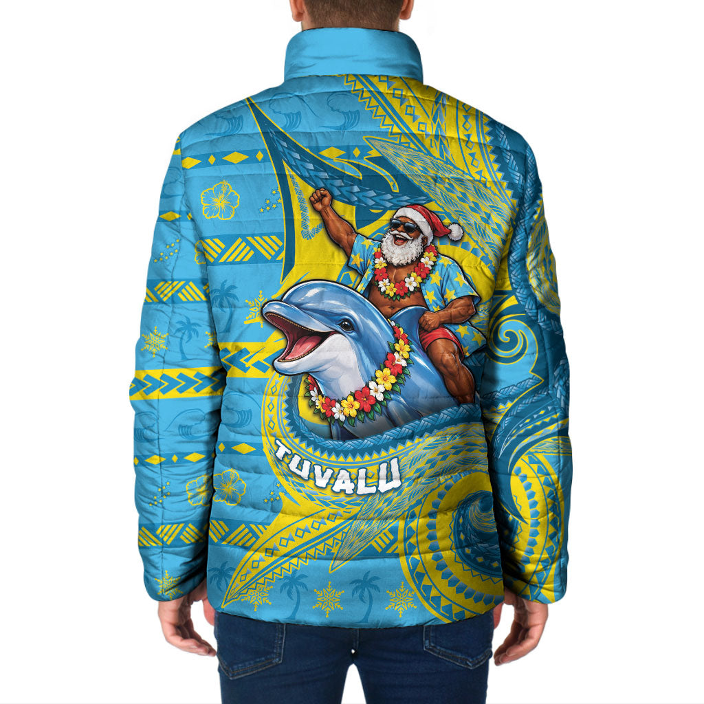 Tuvalu Christmas Padded Jacket Santa Riding Ocean Dolphin