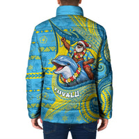 Tuvalu Christmas Padded Jacket Santa Riding Ocean Dolphin