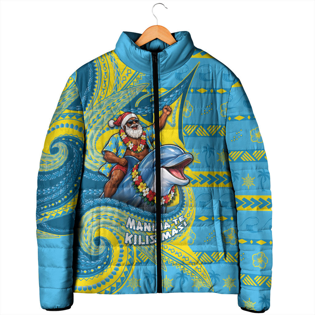 Tuvalu Christmas Padded Jacket Santa Riding Ocean Dolphin
