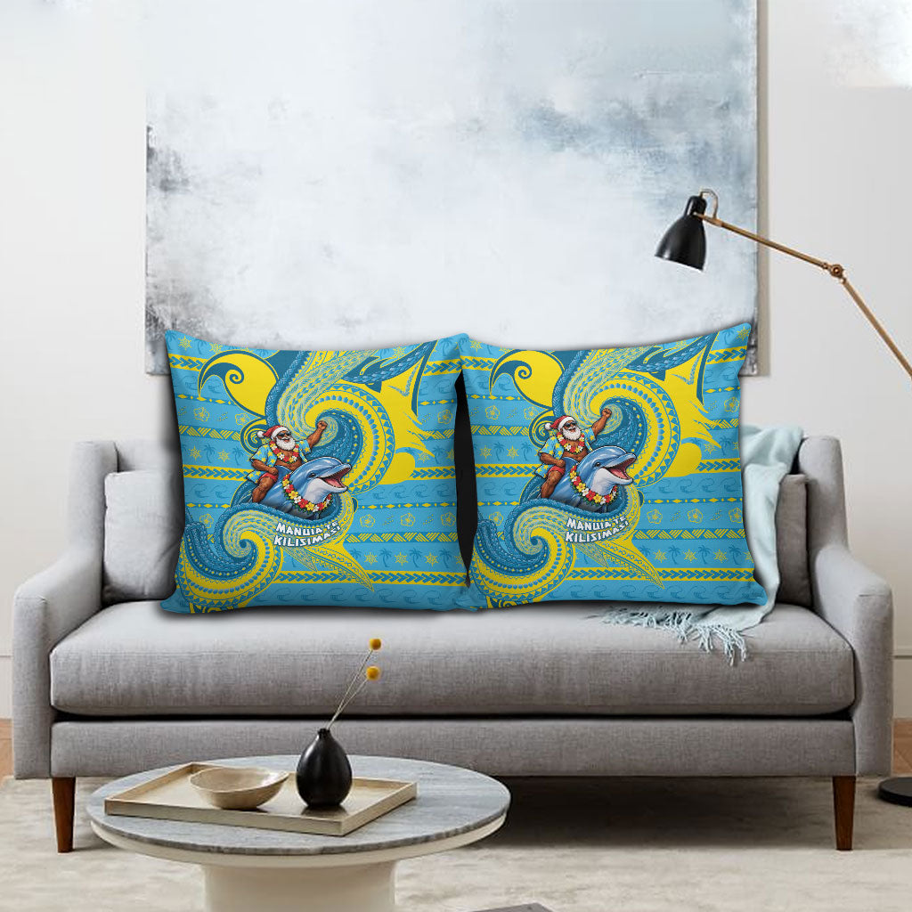 Tuvalu Christmas Pillow Cover Santa Riding Ocean Dolphin