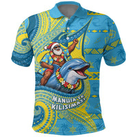 Tuvalu Christmas Polo Shirt Santa Riding Ocean Dolphin