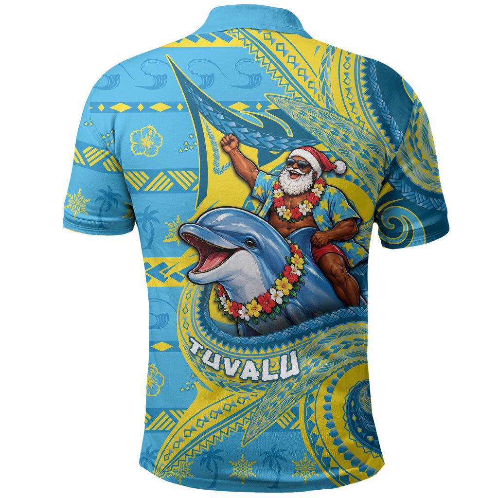Tuvalu Christmas Polo Shirt Santa Riding Ocean Dolphin