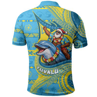 Tuvalu Christmas Polo Shirt Santa Riding Ocean Dolphin