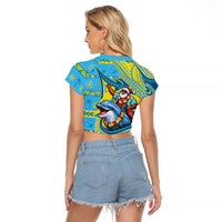 Tuvalu Christmas Raglan Cropped T Shirt Santa Riding Ocean Dolphin DT05 - Polynesian Pride