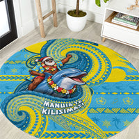 Tuvalu Christmas Round Carpet Santa Riding Ocean Dolphin DT05 Blue - Polynesian Pride