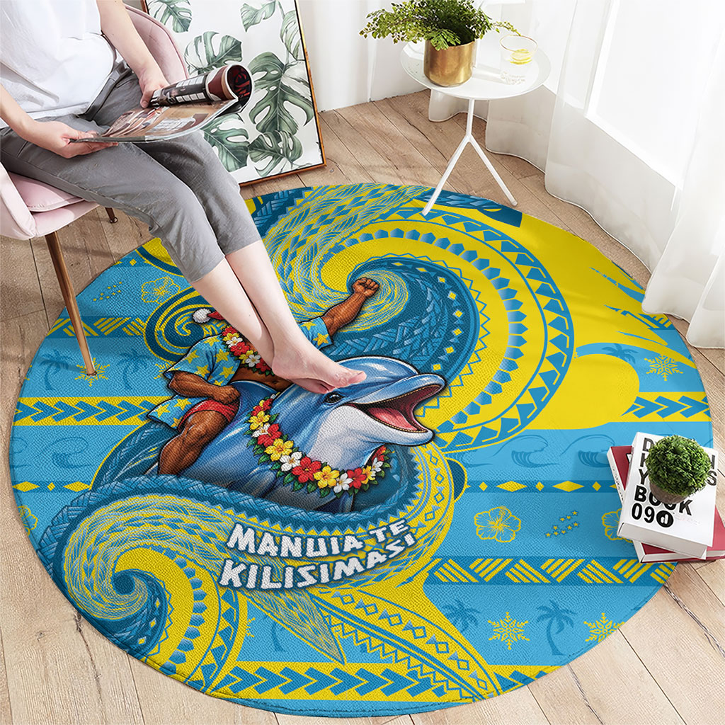 Tuvalu Christmas Round Carpet Santa Riding Ocean Dolphin DT05 - Polynesian Pride