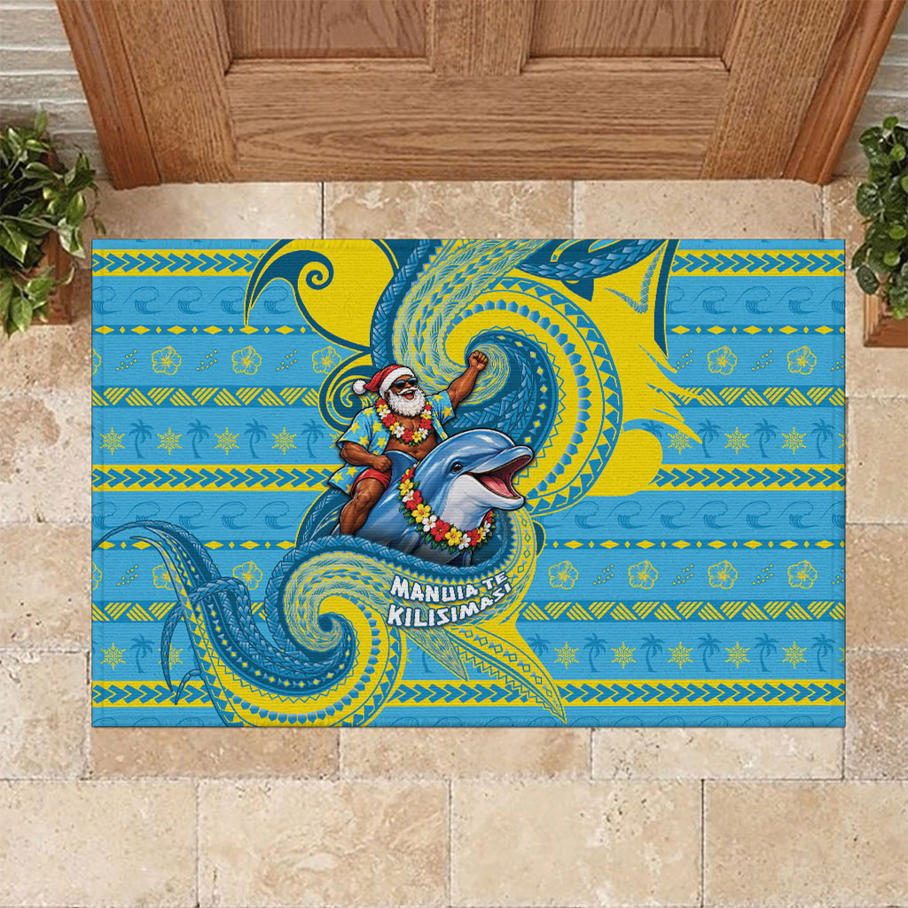Tuvalu Christmas Rubber Doormat Santa Riding Ocean Dolphin