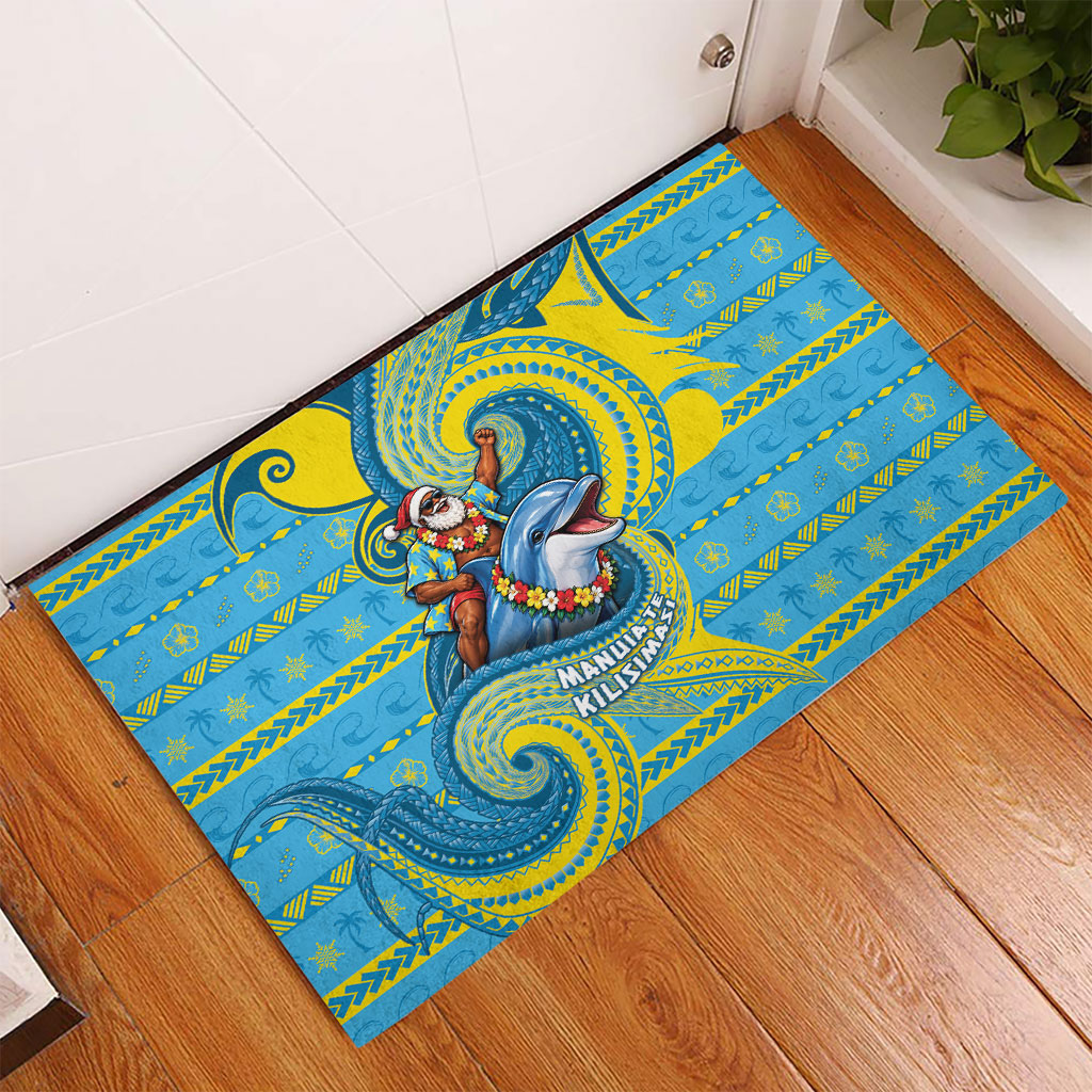 Tuvalu Christmas Rubber Doormat Santa Riding Ocean Dolphin