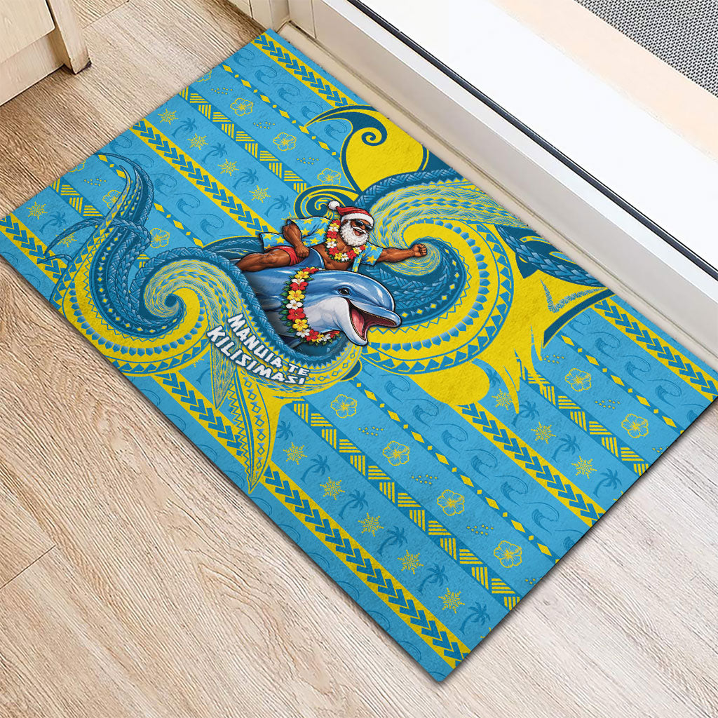Tuvalu Christmas Rubber Doormat Santa Riding Ocean Dolphin