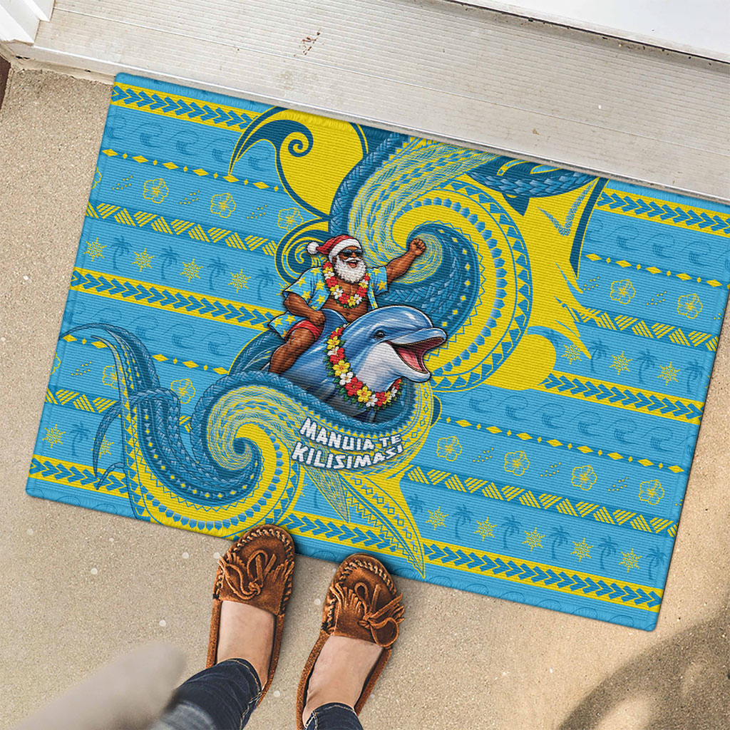 Tuvalu Christmas Rubber Doormat Santa Riding Ocean Dolphin