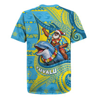 Tuvalu Christmas Rugby Jersey Santa Riding Ocean Dolphin