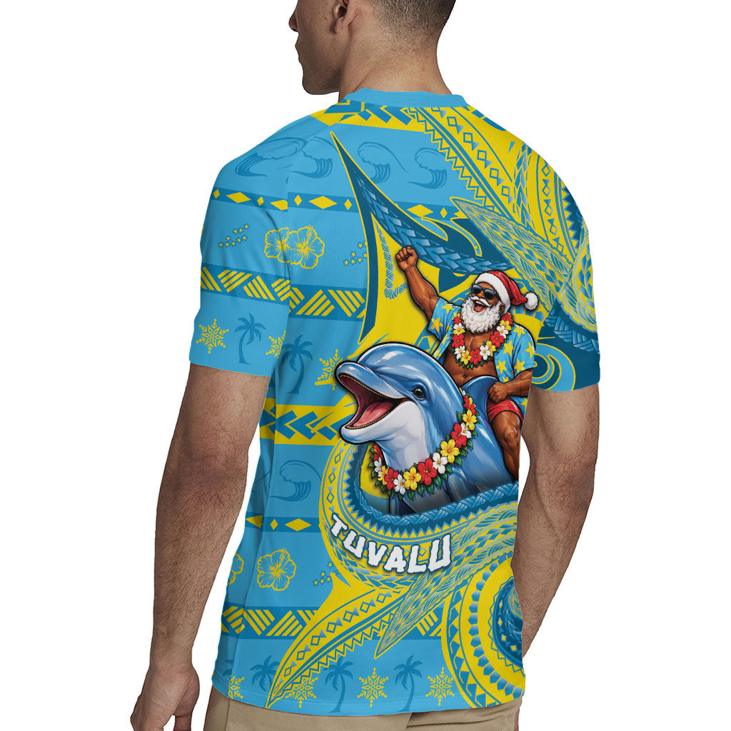 Tuvalu Christmas Rugby Jersey Santa Riding Ocean Dolphin