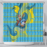 Tuvalu Christmas Shower Curtain Santa Riding Ocean Dolphin
