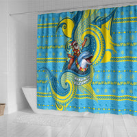 Tuvalu Christmas Shower Curtain Santa Riding Ocean Dolphin