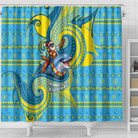 Tuvalu Christmas Shower Curtain Santa Riding Ocean Dolphin