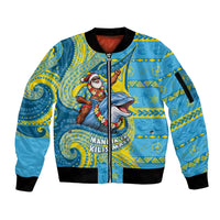 Tuvalu Christmas Sleeve Zip Bomber Jacket Santa Riding Ocean Dolphin
