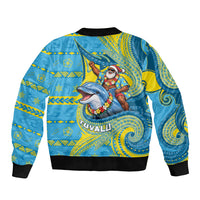 Tuvalu Christmas Sleeve Zip Bomber Jacket Santa Riding Ocean Dolphin