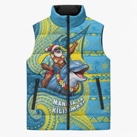 Tuvalu Christmas Sleeveless Puffer Jacket Santa Riding Ocean Dolphin DT05 Unisex Blue - Polynesian Pride