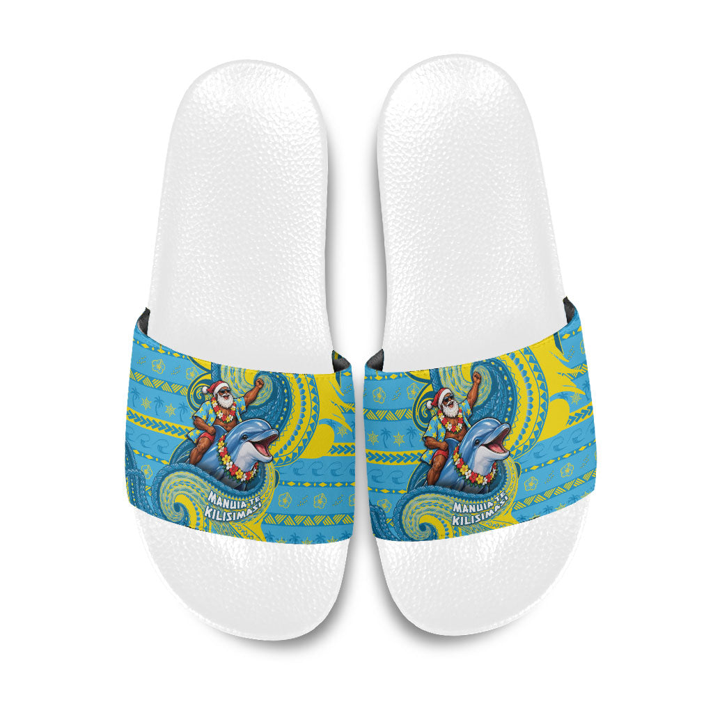 Tuvalu Christmas Slide Sandals Santa Riding Ocean Dolphin DT05 Blue - Polynesian Pride
