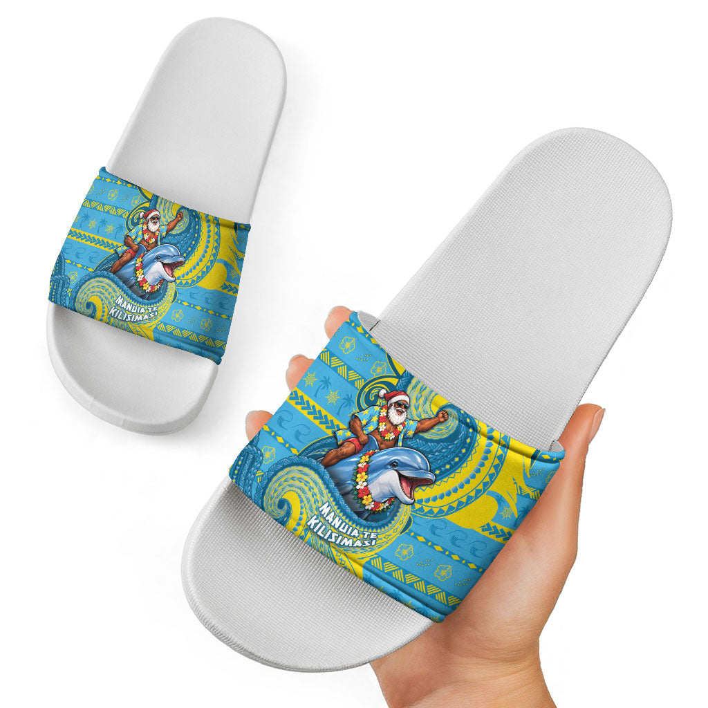 Tuvalu Christmas Slide Sandals Santa Riding Ocean Dolphin DT05 - Polynesian Pride