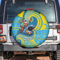 Tuvalu Christmas Spare Tire Cover Santa Riding Ocean Dolphin DT05 Blue - Polynesian Pride