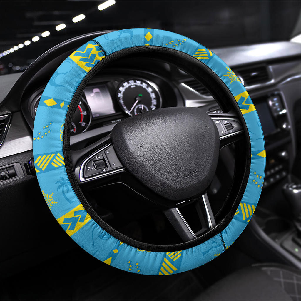Tuvalu Christmas Steering Wheel Cover Santa Riding Ocean Dolphin DT05 Universal Fit Blue - Polynesian Pride