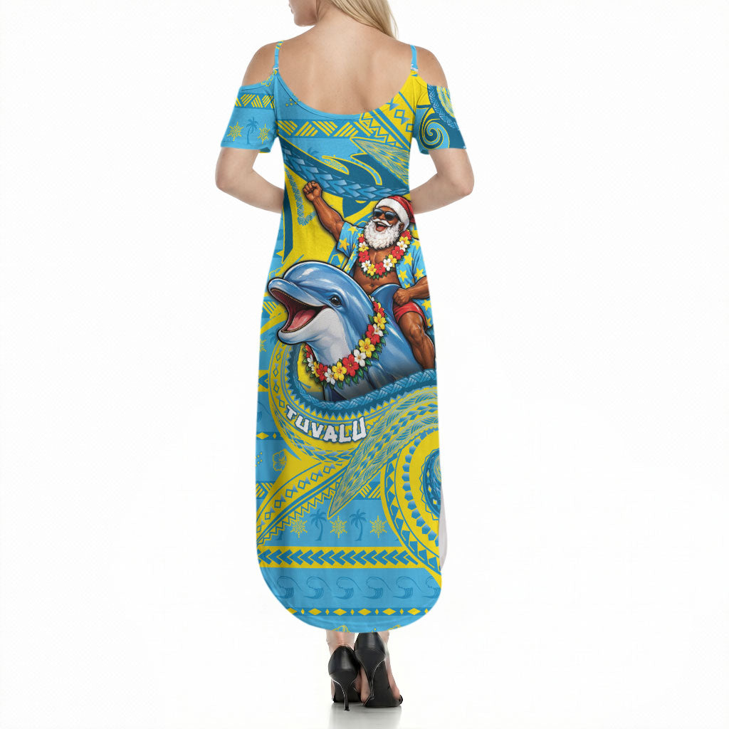 Tuvalu Christmas Summer Maxi Dress Santa Riding Ocean Dolphin