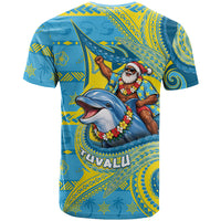Tuvalu Christmas T Shirt Santa Riding Ocean Dolphin