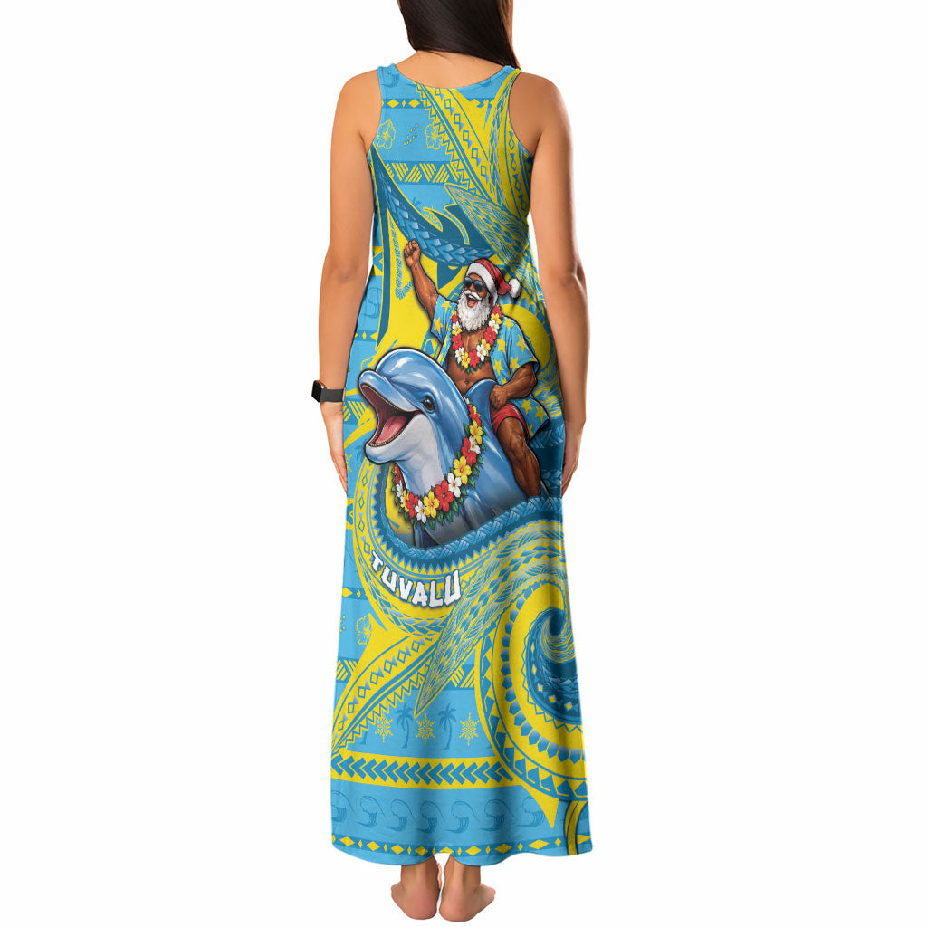 Tuvalu Christmas Tank Maxi Dress Santa Riding Ocean Dolphin