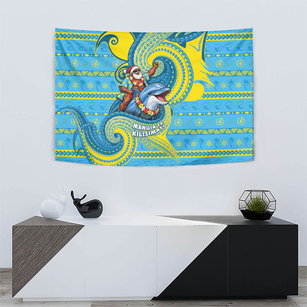 Tuvalu Christmas Tapestry Santa Riding Ocean Dolphin