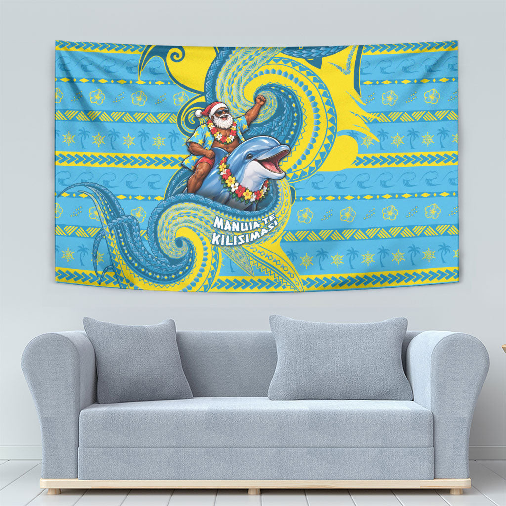 Tuvalu Christmas Tapestry Santa Riding Ocean Dolphin