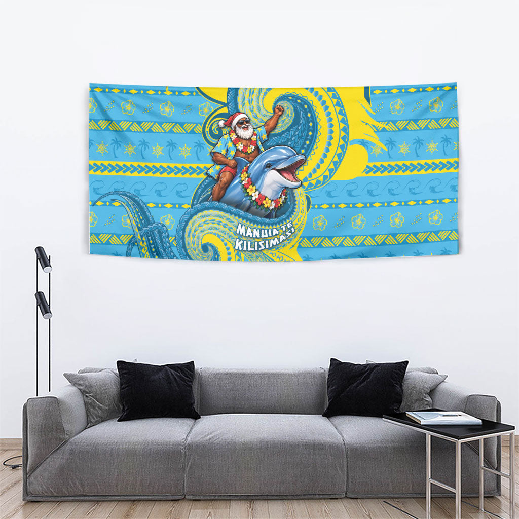 Tuvalu Christmas Tapestry Santa Riding Ocean Dolphin