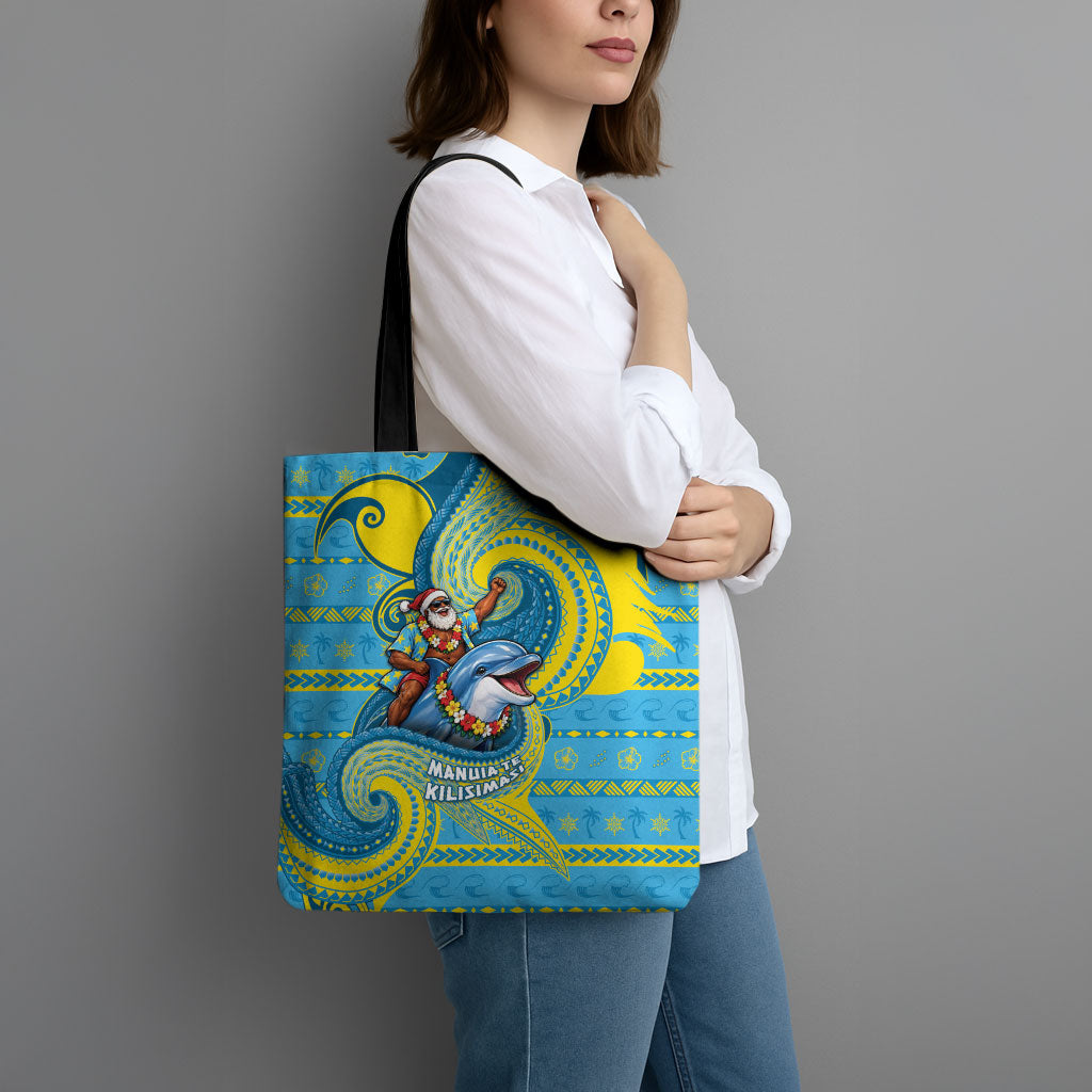 Tuvalu Christmas Tote Bag Santa Riding Ocean Dolphin DT05 - Polynesian Pride