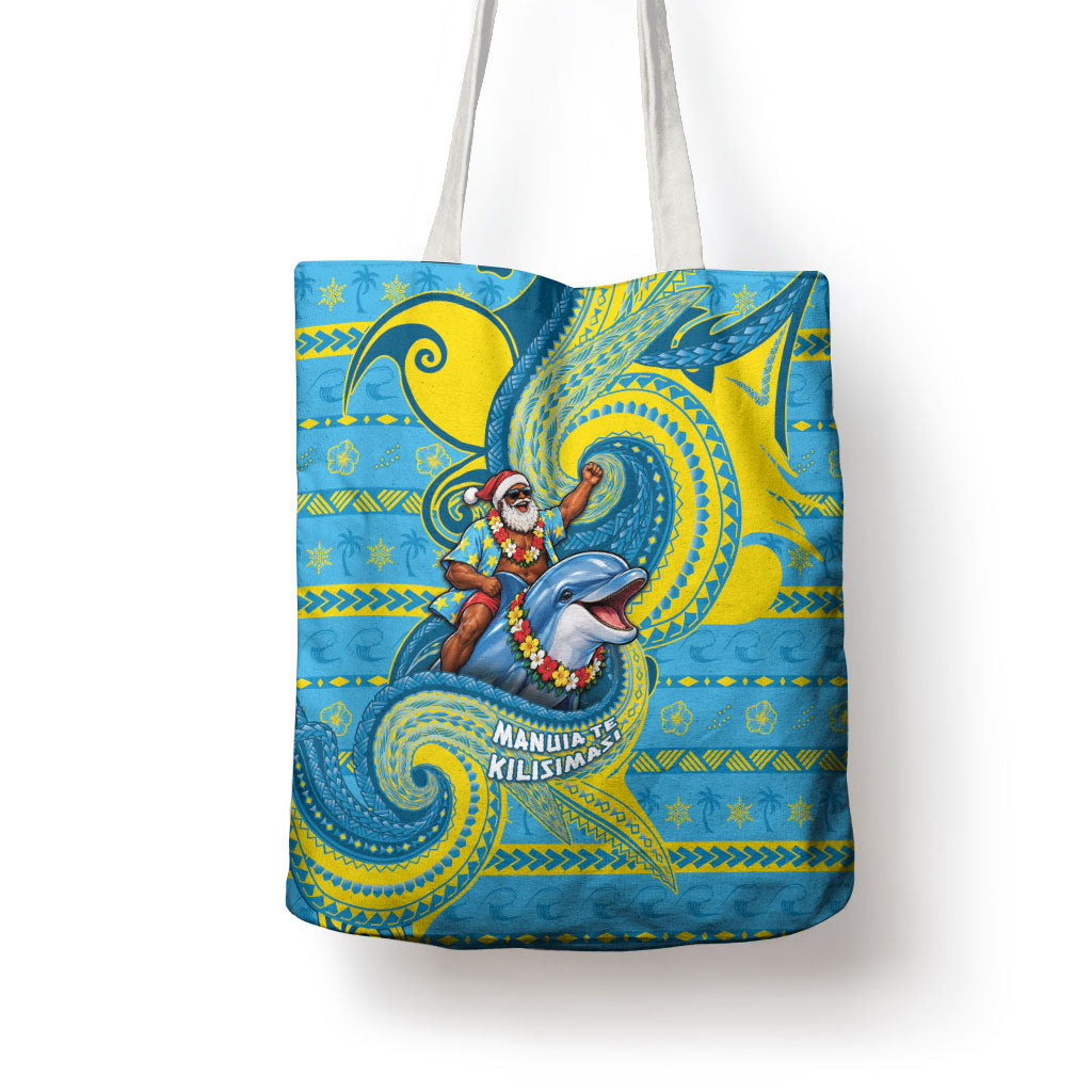 Tuvalu Christmas Tote Bag Santa Riding Ocean Dolphin DT05 - Polynesian Pride