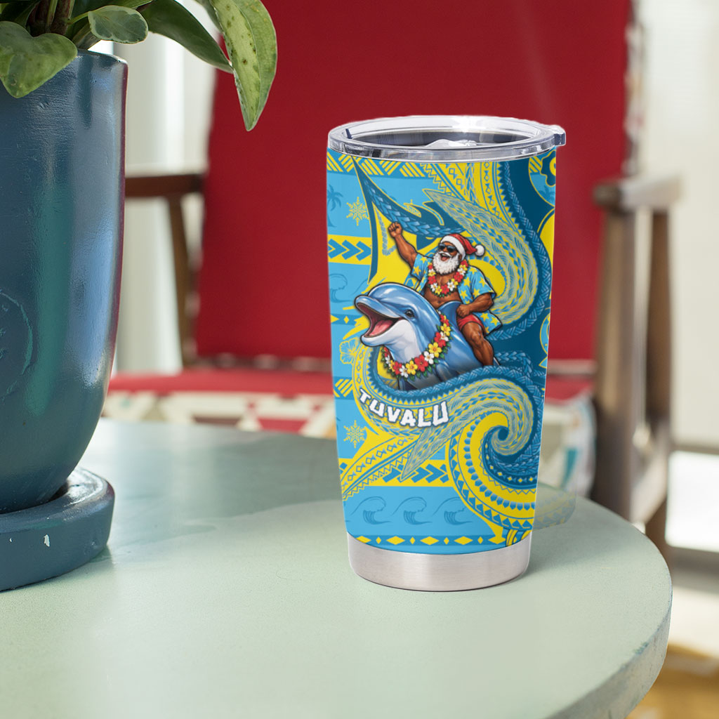 Tuvalu Christmas Tumbler Cup Santa Riding Ocean Dolphin DT05 - Polynesian Pride
