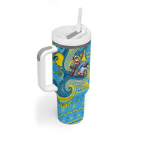 Tuvalu Christmas Tumbler With Handle Santa Riding Ocean Dolphin DT05 - Polynesian Pride