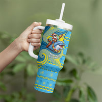 Tuvalu Christmas Tumbler With Handle Santa Riding Ocean Dolphin DT05 - Polynesian Pride