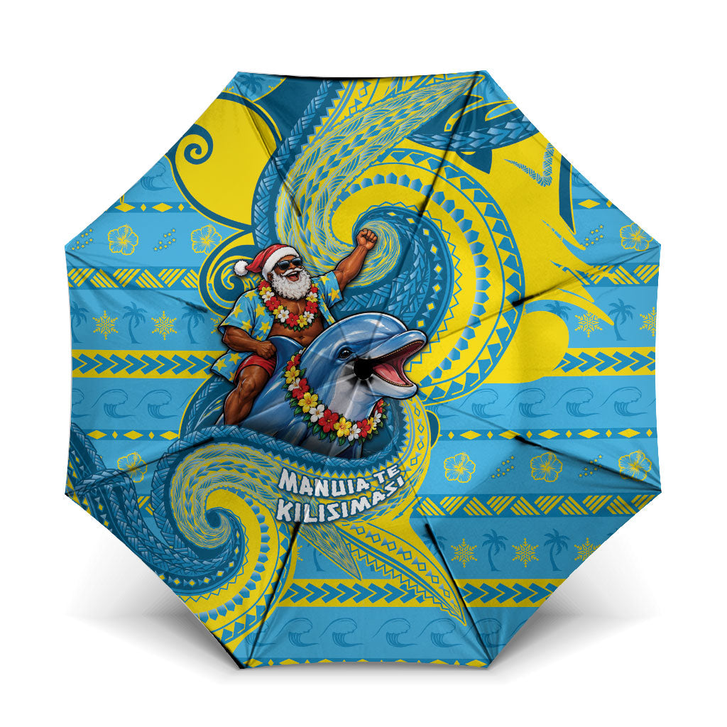 Tuvalu Christmas Umbrella Santa Riding Ocean Dolphin DT05 One Size Folded 11.42 inch Opened Diameter 37.4 inch Blue - Polynesian Pride