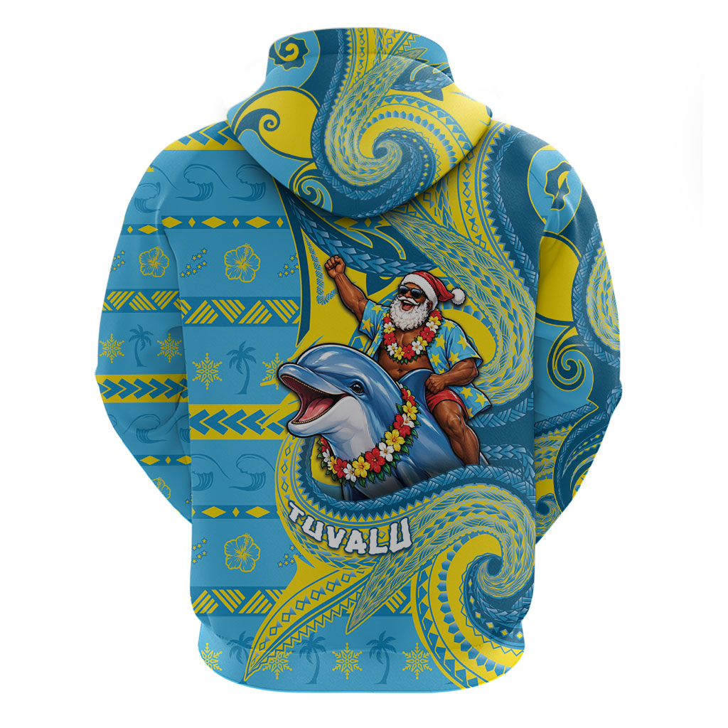 Tuvalu Christmas Zip Hoodie Santa Riding Ocean Dolphin DT05 - Polynesian Pride
