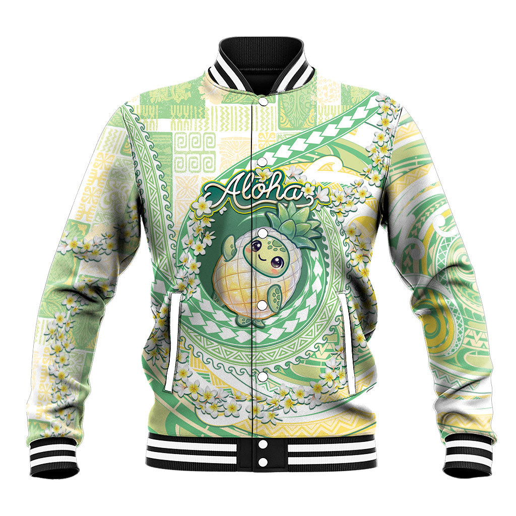 Hawaii Pineapple Baseball Jacket Cute Cosplay Turtle Plumeria Spiral DT05 Unisex Mint - Polynesian Pride