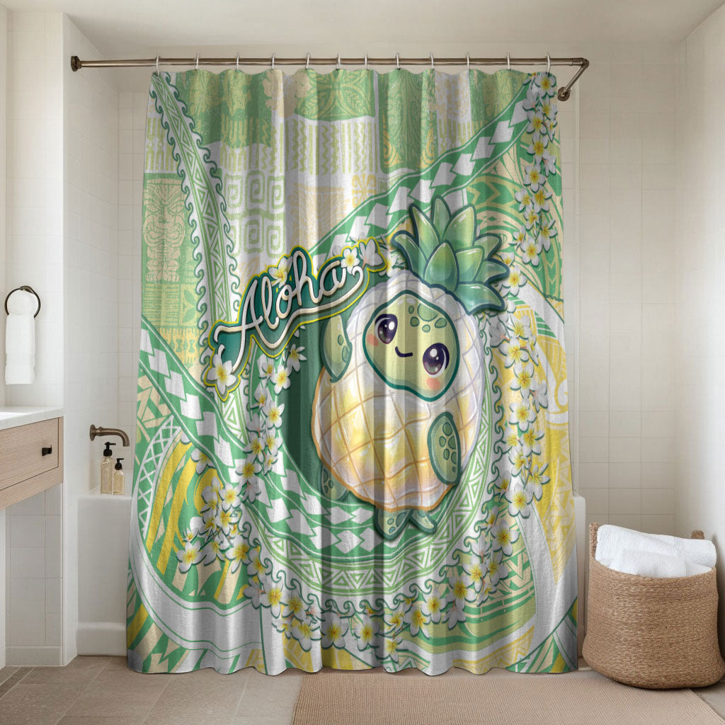 Hawaii Pineapple Bathroom Set Cute Cosplay Turtle Plumeria Spiral DT05 Shower Curtain Only Mint - Polynesian Pride